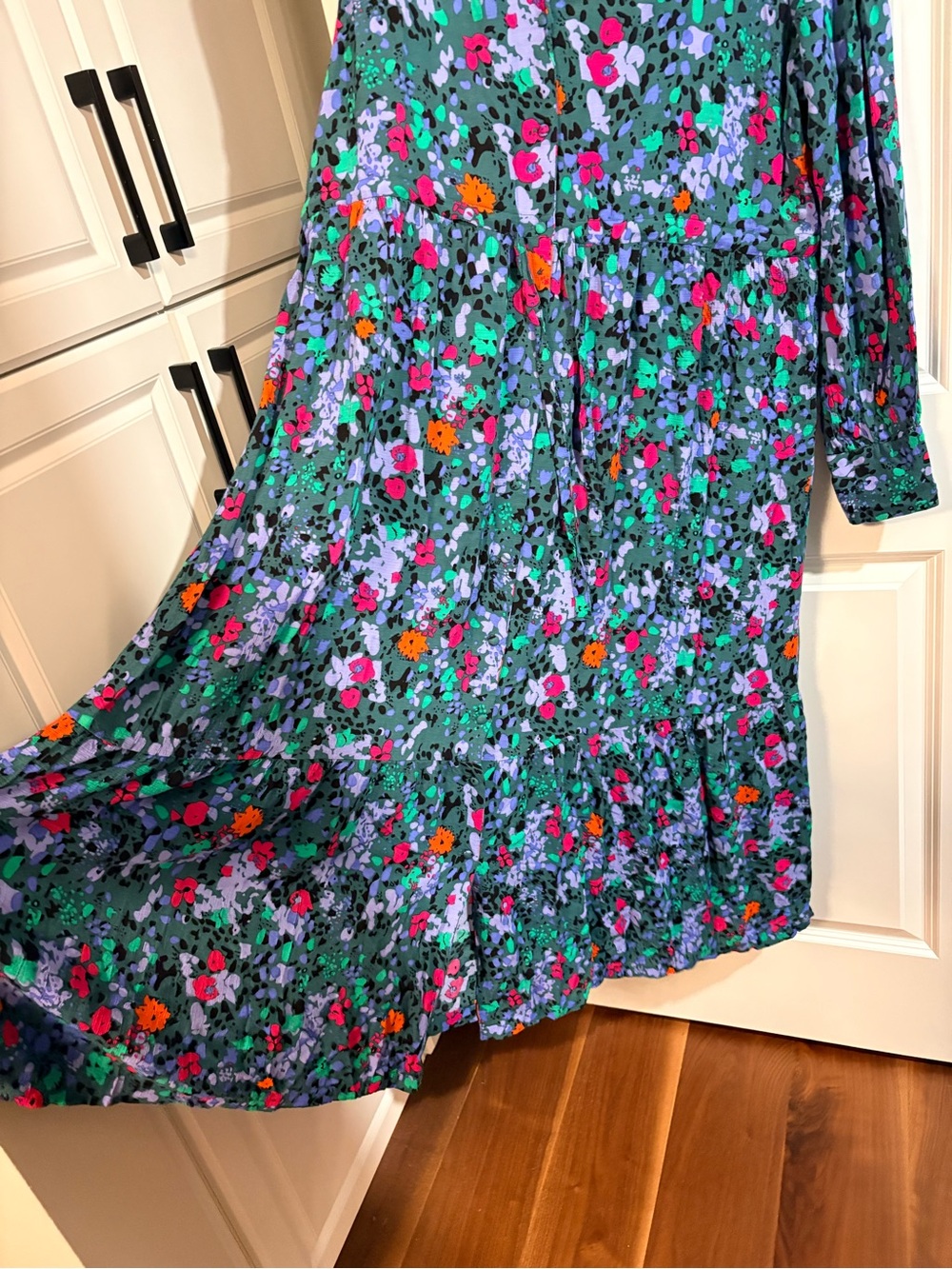 Floral Long Sleeve Midi Dress with Waist Tie - Picture 4 of 11
